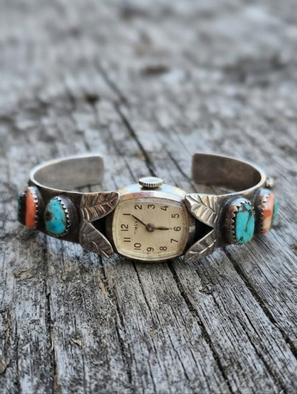Sterling Silver Vintage TURQUOISE and CORAL Cuff Watch ...